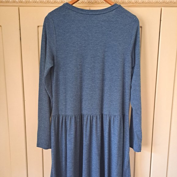 LOGO Lounge women's blue green LS gathered Waist knit midi length dress Sz M - Picture 6 of 7